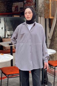 Lamelif Kraşlı Gömlek Gri