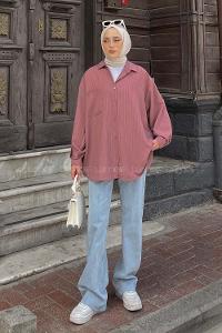 Lamelif Kraşlı Gömlek Gül