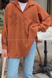 Lamelif Kraşlı Gömlek Kahverengi