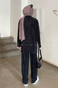 Black Shirt Collar Long Arm Viscose Fabric Regular Trousers Comfortable Suit