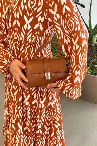 Lamelif Ruby Model Mini Üstten Ayarlanabilir Yan Askılı Kapaklı Çanta Taba