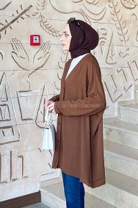 Brown V Neck Bat Sleeve Arm Ayrobin Cardigan