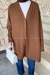 Brown V Neck Bat Sleeve Arm Ayrobin Cardigan