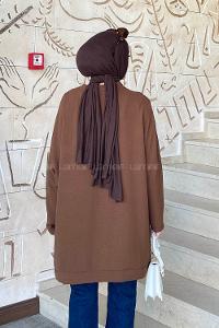 Brown V Neck Bat Sleeve Arm Ayrobin Cardigan