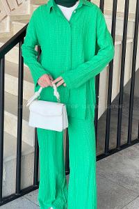 Lamelif İkili Gofre Tesettür Takım Yeşil