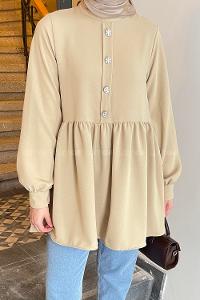 Beige Turtle Neck Poplin Fabric Tunic