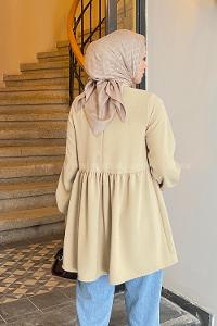 Beige Turtle Neck Poplin Fabric Tunic