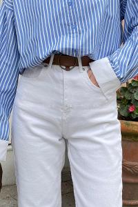 Lamelif Kesik Paça Straight Jean Beyaz