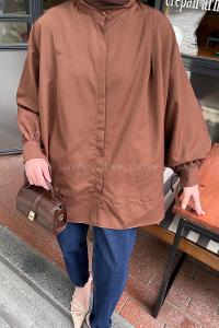 Lamelif Manşeti Biyeli Tunik Acı Kahve