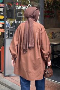 Lamelif Manşeti Biyeli Tunik Acı Kahve