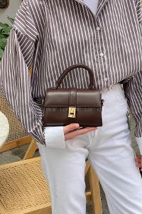 Lamelif Ruby Model Mini Üstten Ayarlanabilir Yan Askılı Kapaklı Çanta Acı Kahve