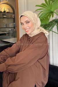 Lamelif Dior Desen Jakar Eşarp Koyu Bej