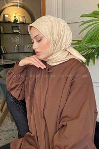 Lamelif Dior Desen Jakar Eşarp Koyu Bej