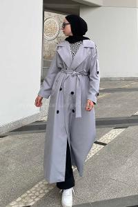 Lamelif Against Omuz Apoletli Trençkot Gri