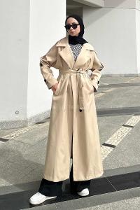 Stone Long Arm Belted Cotton Trench Coat