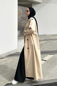Stone Long Arm Belted Cotton Trench Coat