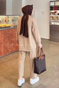 Brown With Milk Zippered Neck Long Arm Cotton Lycra Regular Trousers Comfortable Suit