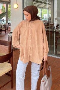 Lamelif Kraşlı Gömlek Camel