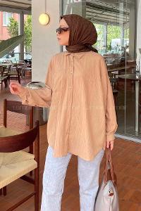 Lamelif Kraşlı Gömlek Camel