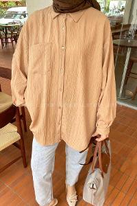 Lamelif Kraşlı Gömlek Camel