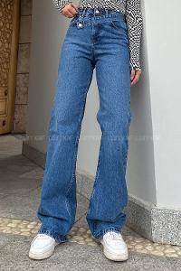 Lamelif Önü Uzun Apoletli Straight Jean Mavi