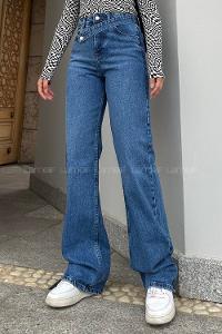 Lamelif Önü Uzun Apoletli Straight Jean Mavi