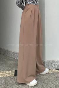 Lamelif Pensli Krep Pantolon Vizonrengi