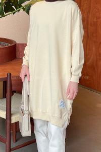 Beige Crew Neck Two Threads Unprinted Tunic