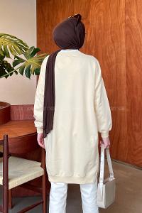 Beige Crew Neck Two Threads Unprinted Tunic