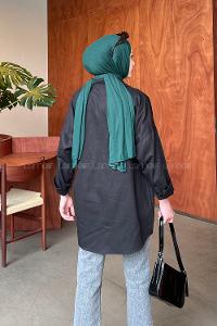 Lamelif Bombe Cepli Gabardin Gömlek Siyah