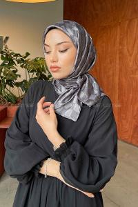 Lamelif Dama Desen Jakar Eşarp Antrasit