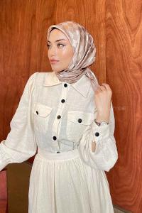 Lamelif Dama Desen Jakar Eşarp Latte