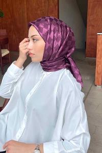 Lamelif Dama Desen Jakar Eşarp Mürdüm