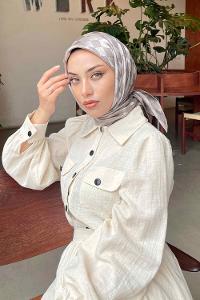 Lamelif Dama Desen Jakar Eşarp Toprak