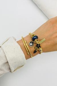 Lamelif Gümüş Siyah Taşlı İncili İstiridye Charmlı Pandora Bileklik