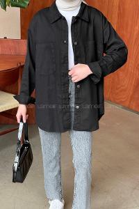 Black Shirt Collar Long Arm Shirt