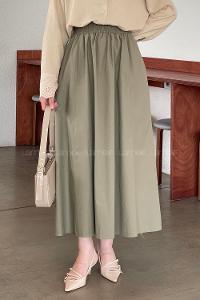 Lamelif Cep Detaylı Kloş Keten Etek Asker Yeşili