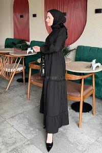 Lamelif Katlı Keten Elbise Siyah