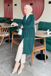 Emerald Green Bat Sleeve Arm Without Accessories Viscose Fabric Straight Kimono
