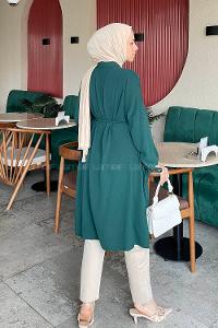 Emerald Green Bat Sleeve Arm Without Accessories Viscose Fabric Straight Kimono