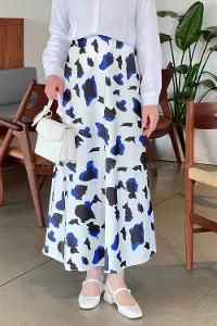 Lamelif Saten Pamuklu Soyut Desen Etek Beyaz