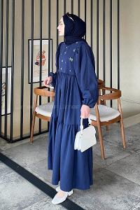 Lamelif Elica Tesettür Elbise Lacivert