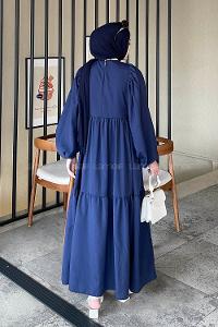 Lamelif Elica Tesettür Elbise Lacivert