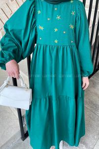 Lamelif Elica Tesettür Elbise Zümrüt