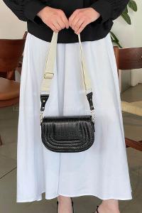 Lamelif Çapraz Askılı Kapaklı Kroko Çanta Siyah