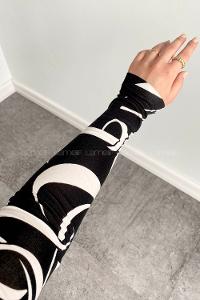 Lamelif Yarım Balıkçı Geometrik Desen Body Siyah