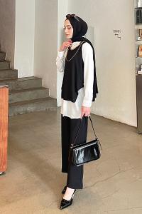Black Shirt Collar Long Arm With Necklace Ayrobin Regular Trousers Comfortable Suit