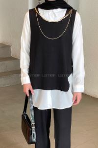 Black Shirt Collar Long Arm With Necklace Ayrobin Regular Trousers Comfortable Suit
