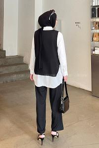 Black Shirt Collar Long Arm With Necklace Ayrobin Regular Trousers Comfortable Suit