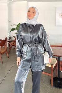 Lamelif Cep İnci Ve Taş Detaylı İkili Takım Antrasit